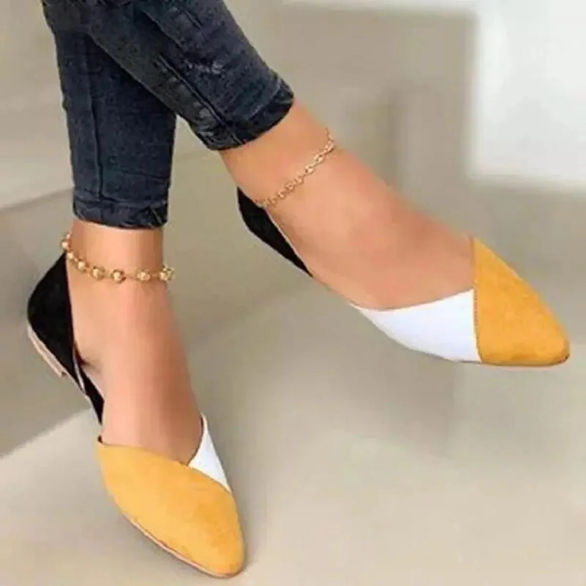 Women's casual shoes Flat sandals Women's fashion Mixed colors Women's loafers Pointed toe Slip-on Women's office shoes