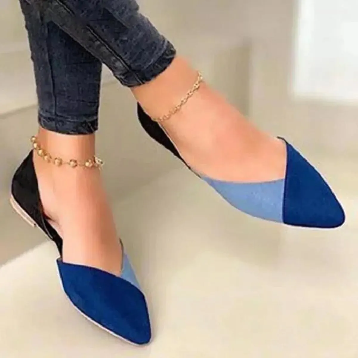 Women's casual shoes Flat sandals Women's fashion Mixed colors Women's loafers Pointed toe Slip-on Women's office shoes