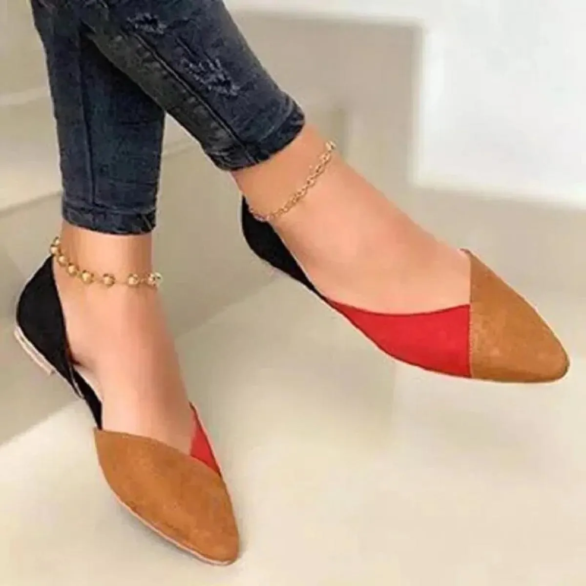 Women's casual shoes Flat sandals Women's fashion Mixed colors Women's loafers Pointed toe Slip-on Women's office shoes