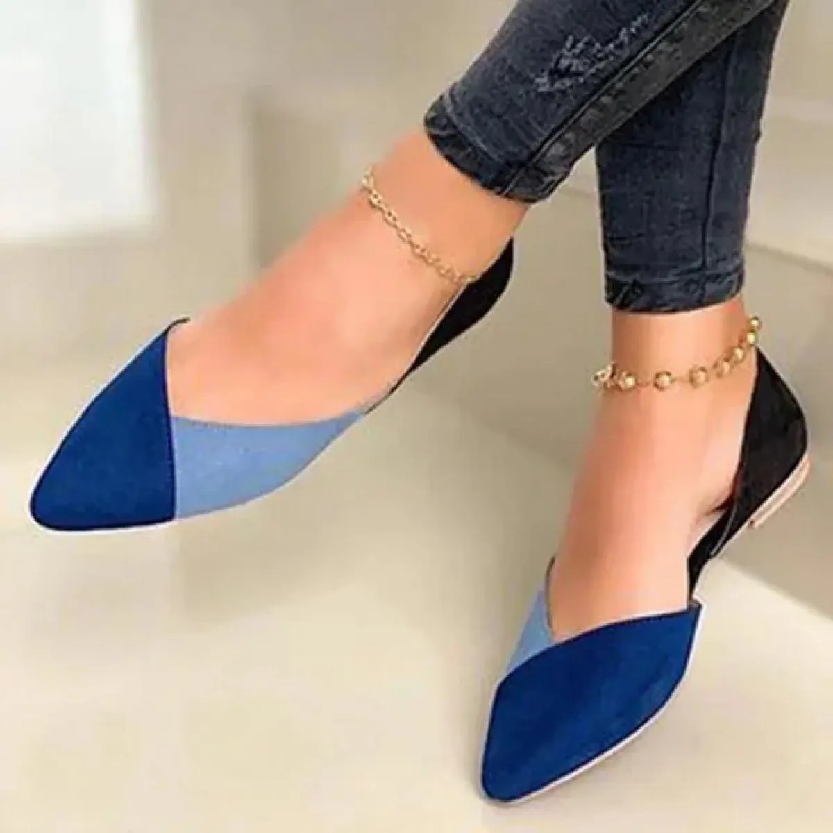 Women's casual shoes Flat sandals Women's fashion Mixed colors Women's loafers Pointed toe Slip-on Women's office shoes
