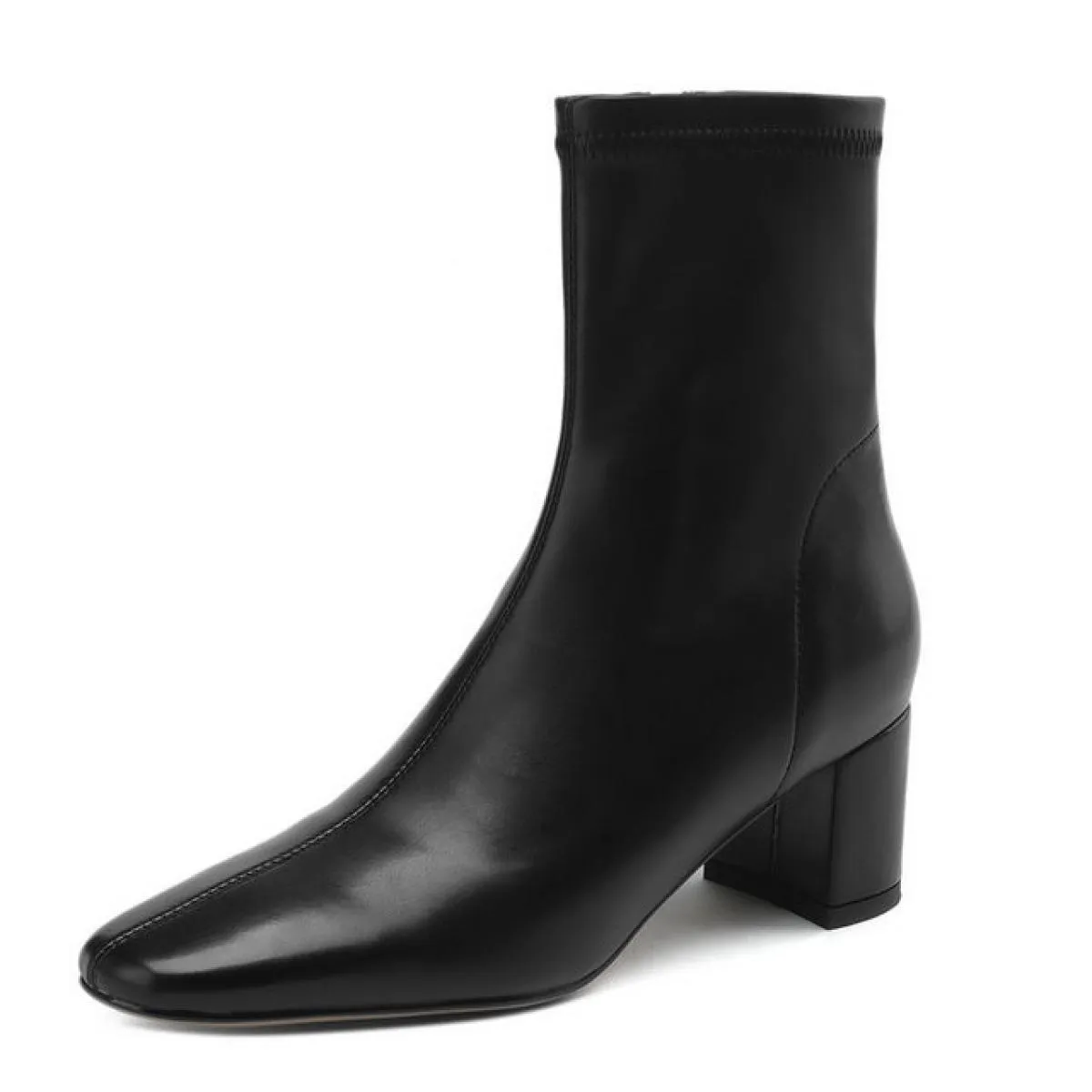 Women's genuine leather high heel work boots spring autumn ladies shoes size 34-42