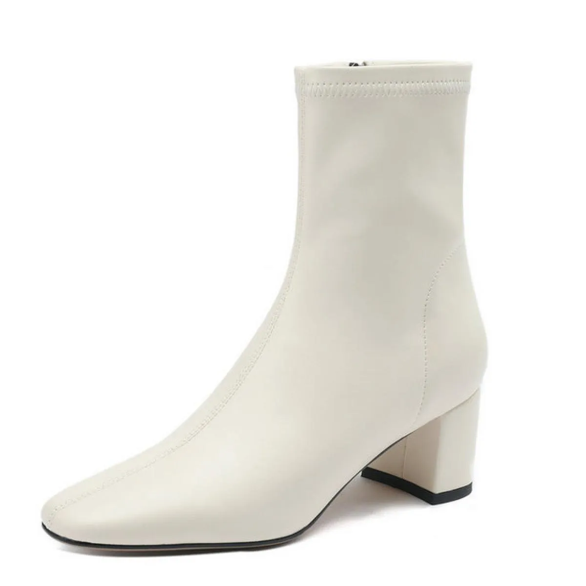 Women's genuine leather high heel work boots spring autumn ladies shoes size 34-42
