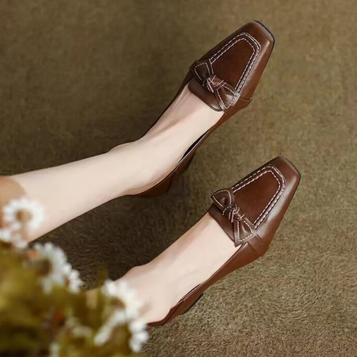 women's medium heel sandals sturdy autumn 2023 square toe pumps designer dress shoes