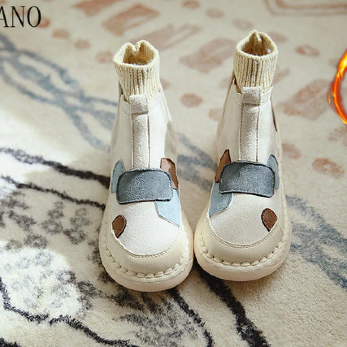 Women's retro literary stitching ankle boots Soft suede leather sole Short woolen penny loafers boots