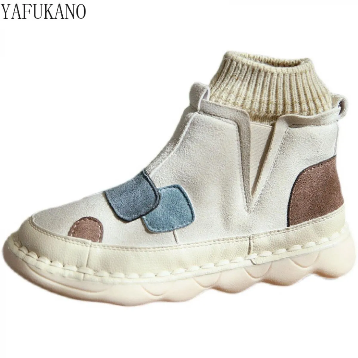 Women's retro literary stitching ankle boots Soft suede leather sole Short woolen penny loafers boots