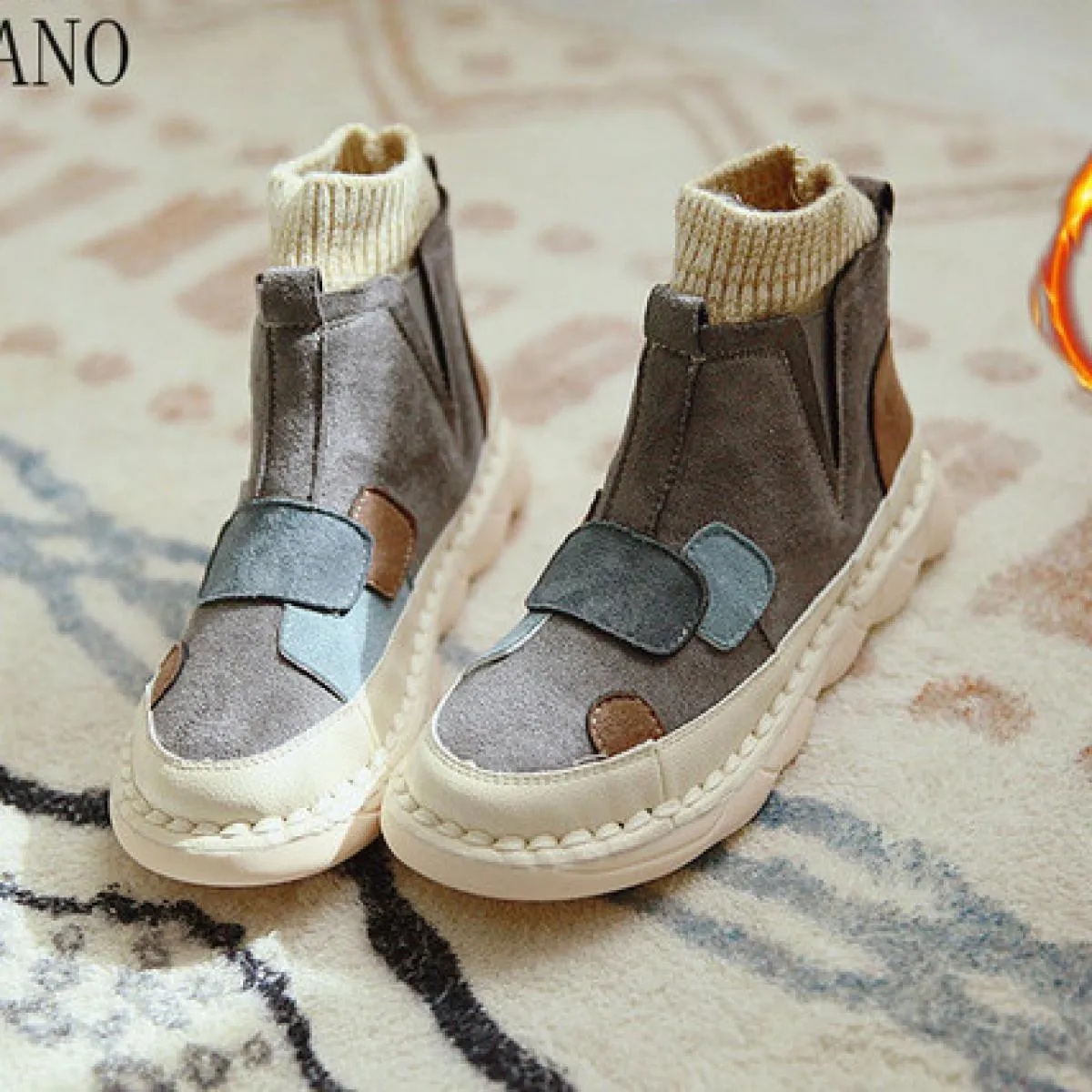 Women's retro literary stitching ankle boots Soft suede leather sole Short woolen penny loafers boots