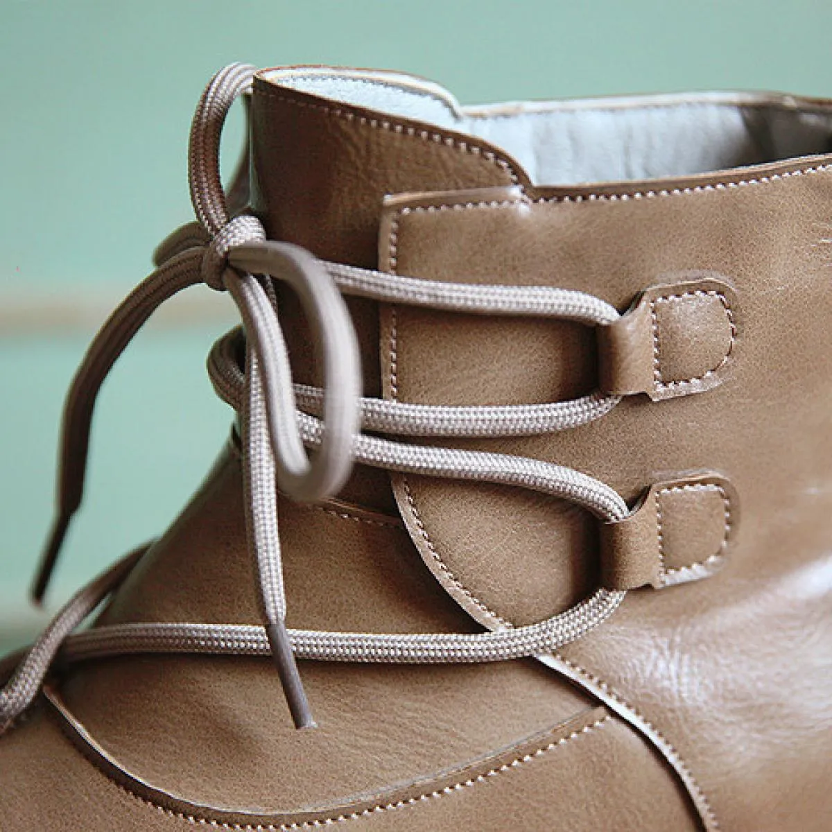 Women's round toe boots Mori retro literary short boots Casual college-style original handmade