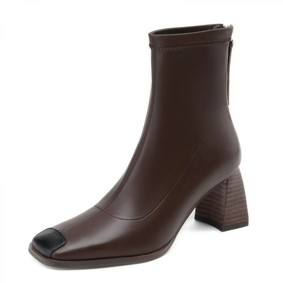 Women's Square Toe Chunky Heel Genuine Leather Office Lady Basic Fall Winter Work Ankle Boots