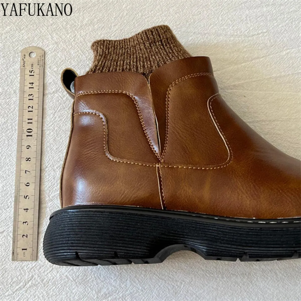 Wool Socks Short Retro British Style Leather Boots Casual Winter Boots with Warm Thick Sole
