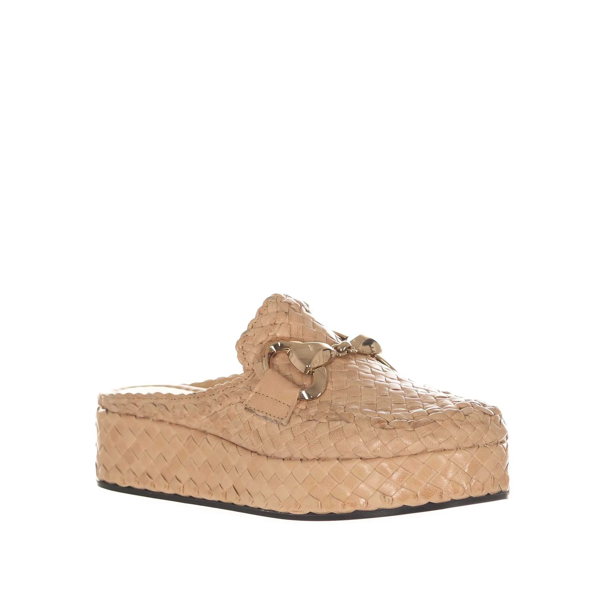 Woven leather sabot shoe.