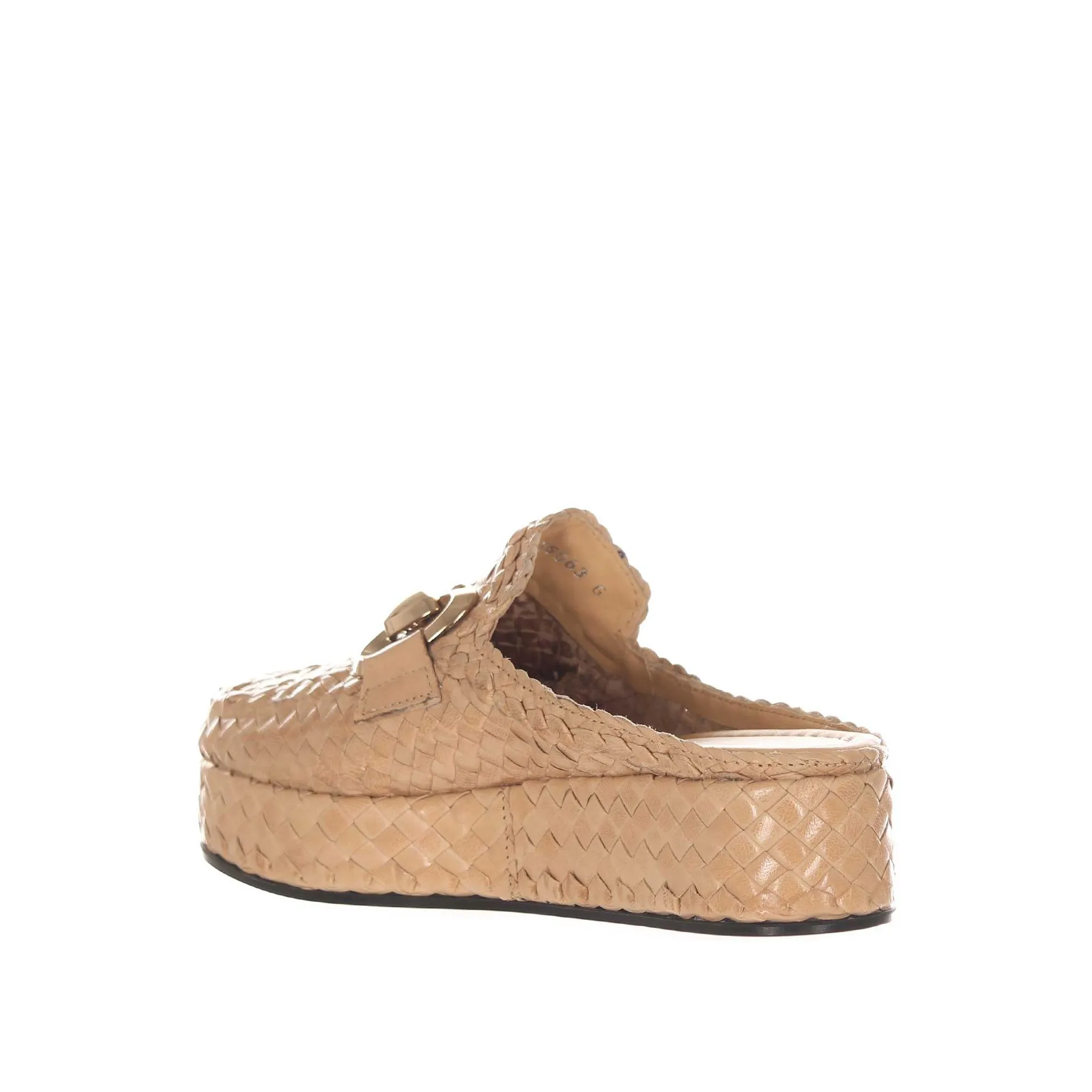 Woven leather sabot shoe.