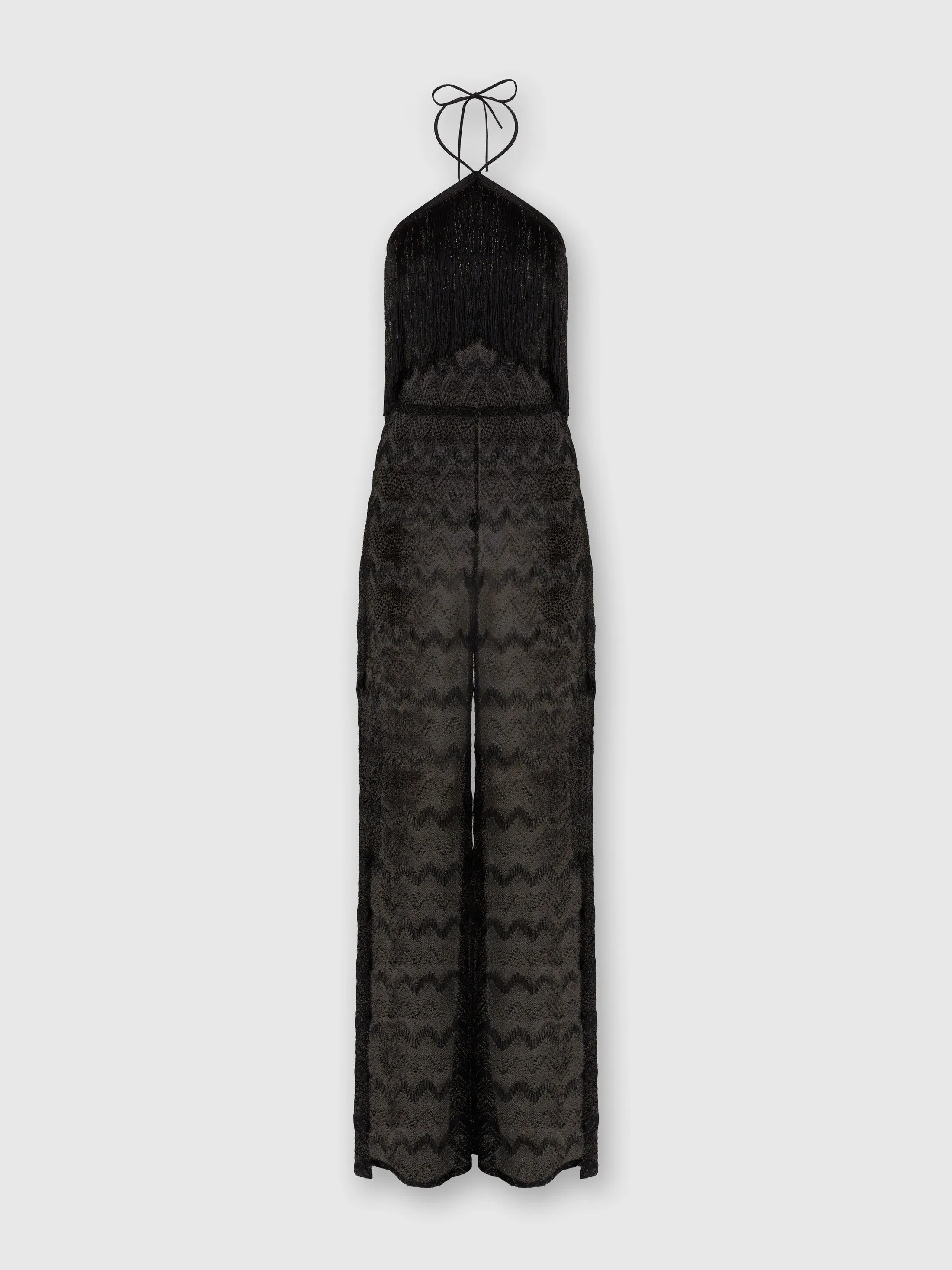 Zig Zag Lamé Viscose Jumpsuit with Fringes